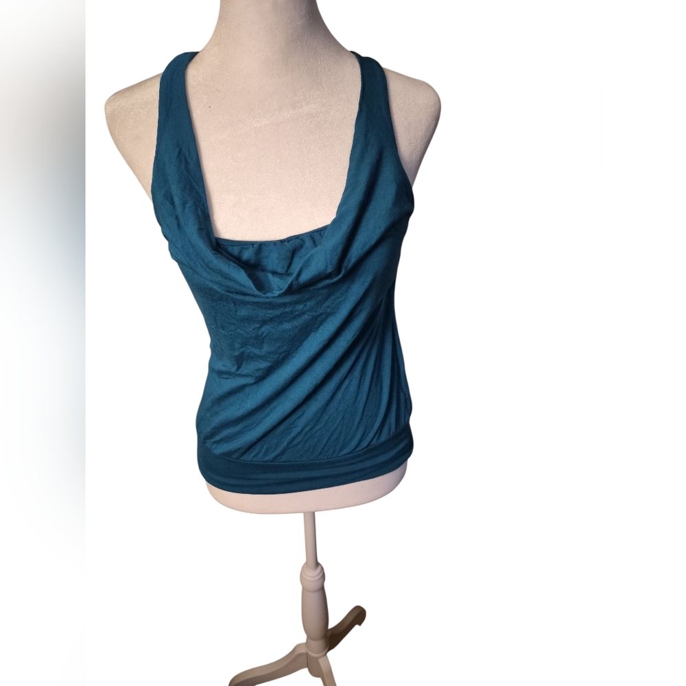 Vintage Bebe Teal Drape Neck Tank Top